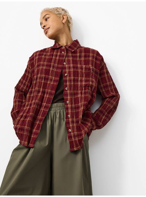 Dark Red Cotton-Rich Check Shirt 16